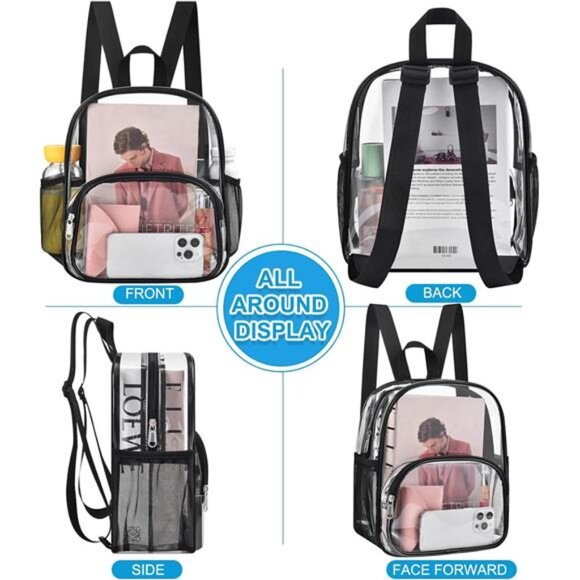 Clear Backpack for Stadium Events Clear Backpack 12x12x6 with Front Pocket for - Picture 6 of 7